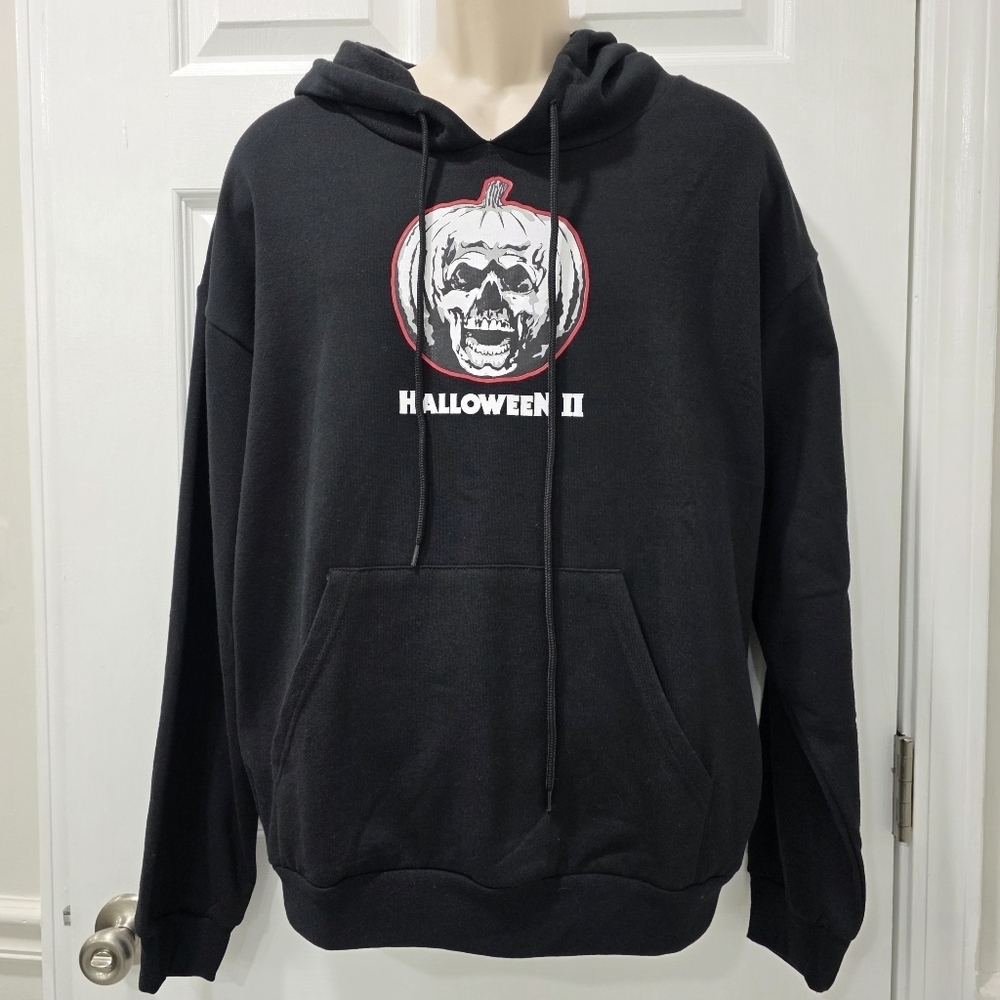Halloween II Pumpkin Skull Hoodie Michael Myers Black Pullover Size L - Picture 3 of 10